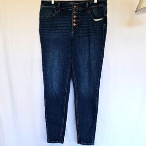 Maurices Dark Blue Skinny Jeans with Button Accents